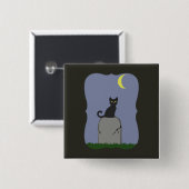Badge Carré 5 Cm Chat d'Halloween éffrayant (Devant & derrière)