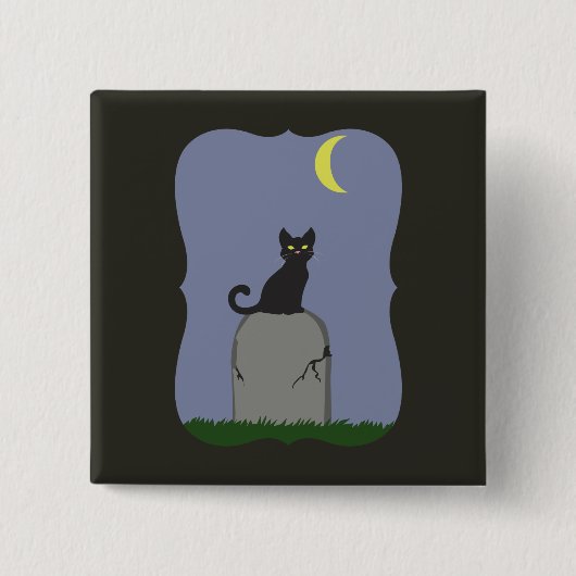 Badge Carré 5 Cm Chat d'Halloween éffrayant (Devant)