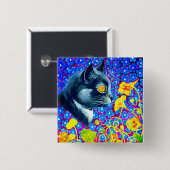 Badge Carré 5 Cm Chat en fleurs (Devant & derrière)