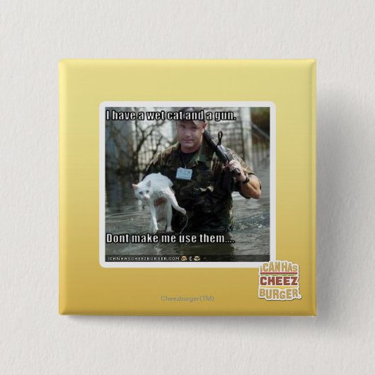 Badge Carré 5 Cm Chat et arme à feu humides (Devant)