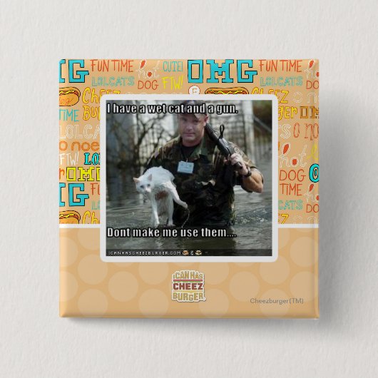 Badge Carré 5 Cm Chat et arme à feu humides (Devant)