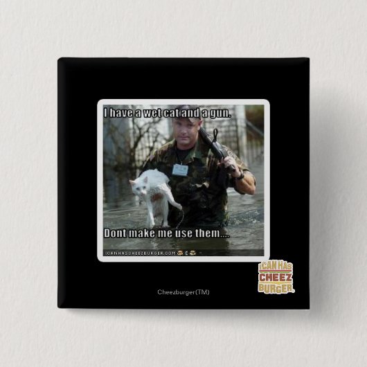 Badge Carré 5 Cm Chat et arme à feu humides (Devant)