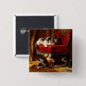 Badge Carré 5 Cm Chat et chatons Jouer avec chaise (Devant & derrière)