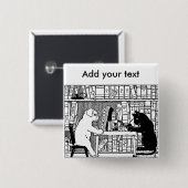 Badge Carré 5 Cm Chat et chien dans la bibliothèque (Devant & derrière)