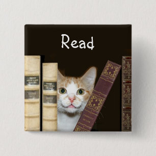 Badge Carré 5 Cm Chat et livres