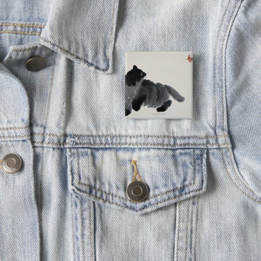 Badge Carré 5 Cm Chat et papillon (En situation)