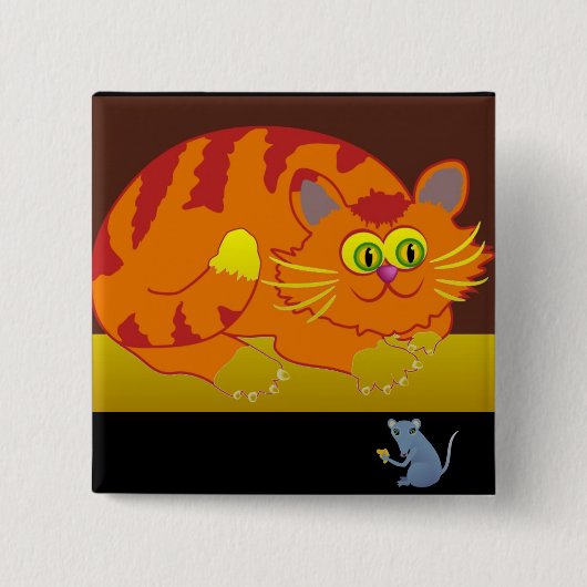 Badge Carré 5 Cm Chat et souris (Devant)