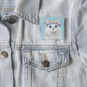 Badge Carré 5 Cm Chat floral blanc doux (En situation)