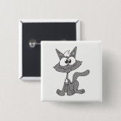 Badge Carré 5 Cm Chat gris (Devant & derrière)