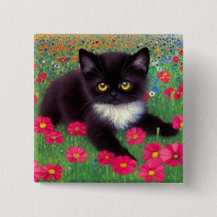 Badge Carré 5 Cm Chat Gustav Klimt Tuxedo