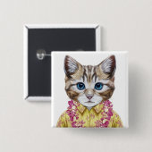 Badge Carré 5 Cm Chat hawaïen de Kitty (Devant & derrière)
