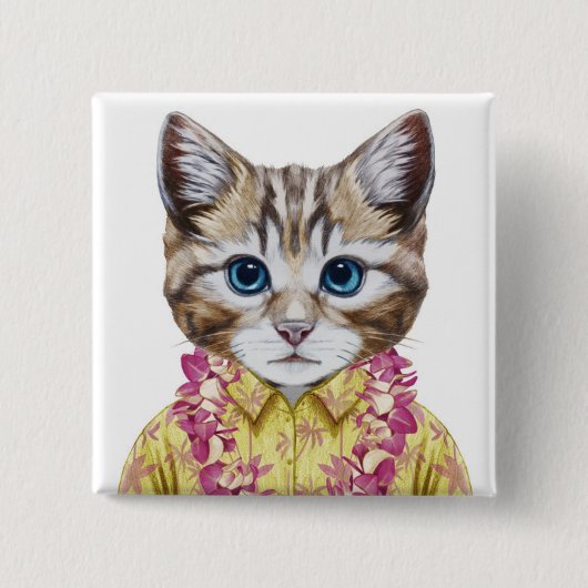 Badge Carré 5 Cm Chat hawaïen de Kitty (Devant)