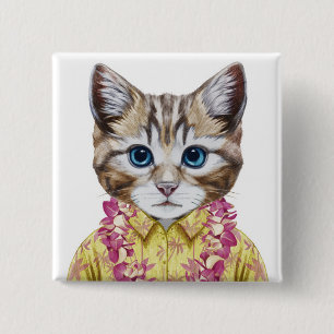 Badge Carré 5 Cm Chat hawaïen de Kitty