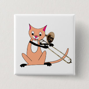 Badge Carré 5 Cm Chat jouant le trombone