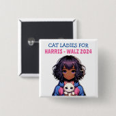 Badge Carré 5 Cm Chat Ladies for Harris and Walz Political Humour (Devant & derrière)