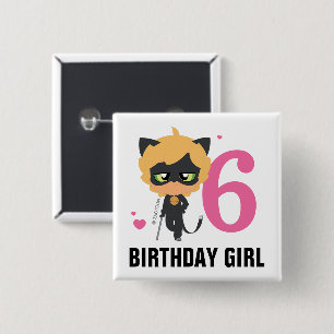 Badge Carré 5 Cm Chat Miraculeux Noir Chibi Fille d'anniversaire