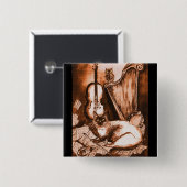 Badge Carré 5 Cm CHAT MUSICAL, Brown et blanc noir (Devant & derrière)