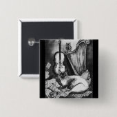 Badge Carré 5 Cm CHAT MUSICAL, OWL, VIOLIN, HARP Black White Grey M (Devant & derrière)