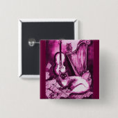 Badge Carré 5 Cm CHAT MUSICAL, Violet violet et noir blanc (Devant & derrière)