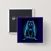Badge Carré 5 Cm Chat Néon Fond Vif-97948 (Devant & derrière)