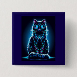 Badge Carré 5 Cm Chat Néon Fond Vif-97948