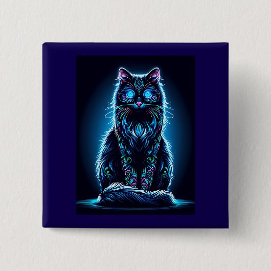 Badge Carré 5 Cm Chat Néon Fond Vif-97948 (Devant)