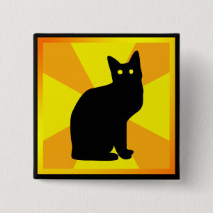 Badge Carré 5 Cm Chat noir aux yeux brillants -