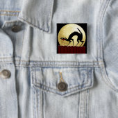 Badge Carré 5 Cm Chat noir d'Halloween avec Pleine lune (En situation)