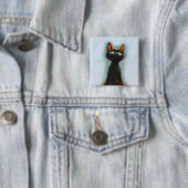 Badge Carré 5 Cm Chat noir enchanté (En situation)