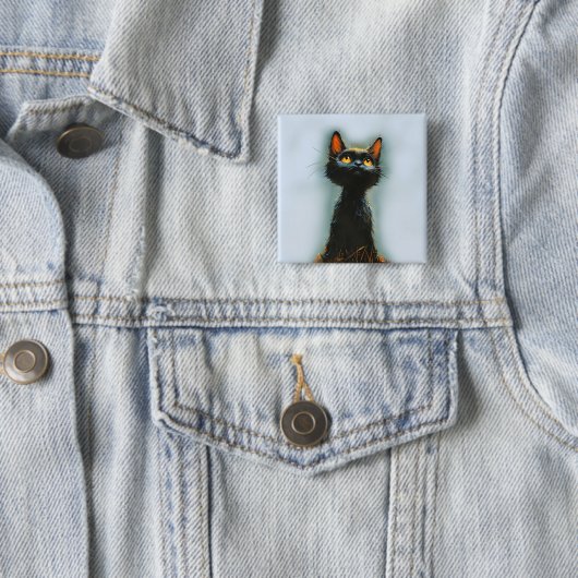 Badge Carré 5 Cm Chat noir enchanté (En situation)