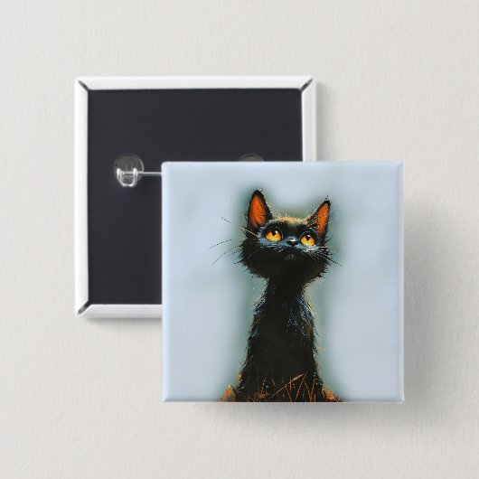 Badge Carré 5 Cm Chat noir enchanté (Devant & derrière)