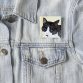 Badge Carré 5 Cm Chat noir et blanc (En situation)