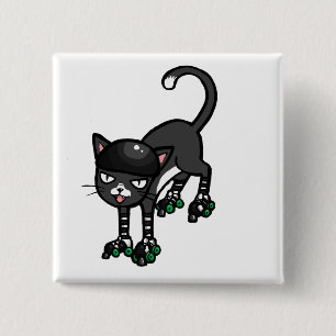 Badge Carré 5 Cm Chat noir et blanc sur Rollerskates