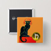 BADGE CARRÉ 5 CM CHAT NOIR HALLOWEEN PARTY MONOGRAM (Devant & derrière)