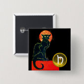 BADGE CARRÉ 5 CM CHAT NOIR HALLOWEEN PARTY MONOGRAM (Devant & derrière)