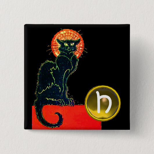 BADGE CARRÉ 5 CM CHAT NOIR HALLOWEEN PARTY MONOGRAM (Devant)