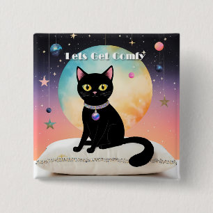 Badge Carré 5 Cm Chat Noir - Installons-Nous Confortablement
