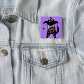 Badge Carré 5 Cm Chat noir rétro Funny Halloween (En situation)