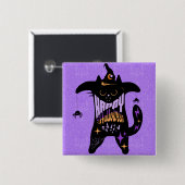 Badge Carré 5 Cm Chat noir rétro Funny Halloween (Devant & derrière)