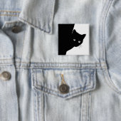 Badge Carré 5 Cm Chat noir rusé (En situation)