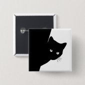 Badge Carré 5 Cm Chat noir rusé (Devant & derrière)