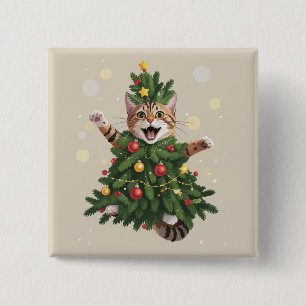 Badge Carré 5 Cm Chat orange gingembre arbre de Noël mignon Noël
