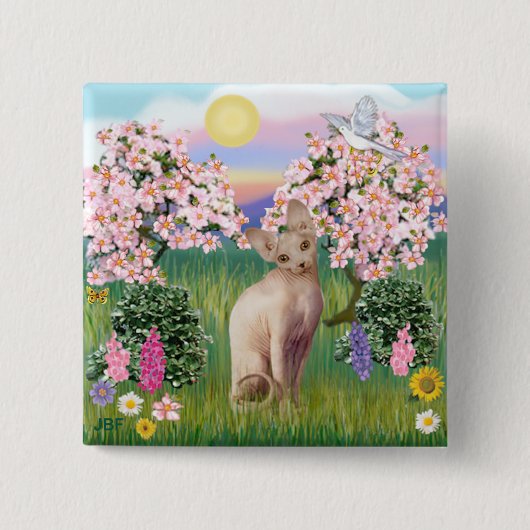 Badge Carré 5 Cm Chat Sphynx 1- Fleurs (Devant)