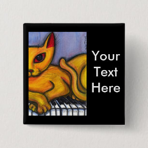 Badge Carré 5 Cm Chat sur le clavier de piano