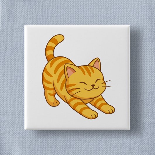 Badge Carré 5 Cm Chat Tigre Orange Étiré