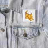 Badge Carré 5 Cm Chat Tigre Orange Étiré (En situation)