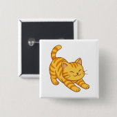 Badge Carré 5 Cm Chat Tigre Orange Étiré (Devant & derrière)