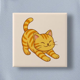 Badge Carré 5 Cm Chat Tigre Orange Étiré Beige