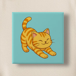 Badge Carré 5 Cm Chat Tigre Orange Étiré en Vert