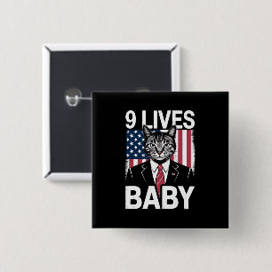 Badge Carré 5 Cm Chat Trump 9 Vies Bébé Drôle Chat Trump